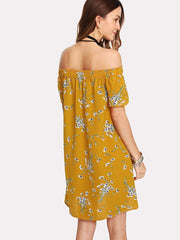 Calico Print Bardot Dress