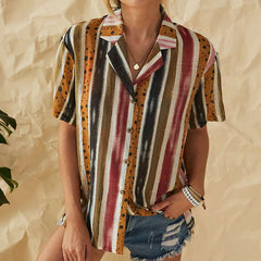 Fashion Print V neck Short sleeve Blouses