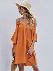 Casual Pure Off shoulder Vest Half sleeve Shift Dresses