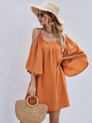 Casual Pure Off shoulder Vest Half sleeve Shift Dresses
