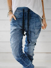 Fashion Denim tie waist trousers long pants