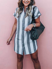 Casual Loose Women Short Sleeve Stripe Blouses