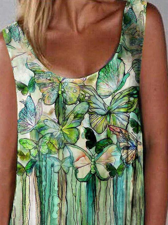 Designer oil painting butterfly print dress