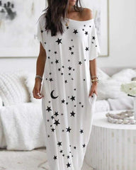 Fashion Casual Round neck Print Short sleeve Maxi Dresses