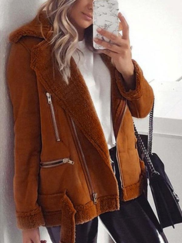 Women fashion warm short big lapel plain zipper short coats blazers