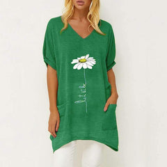 Casual Print V neck Short sleeve Pocket Shift Dresses