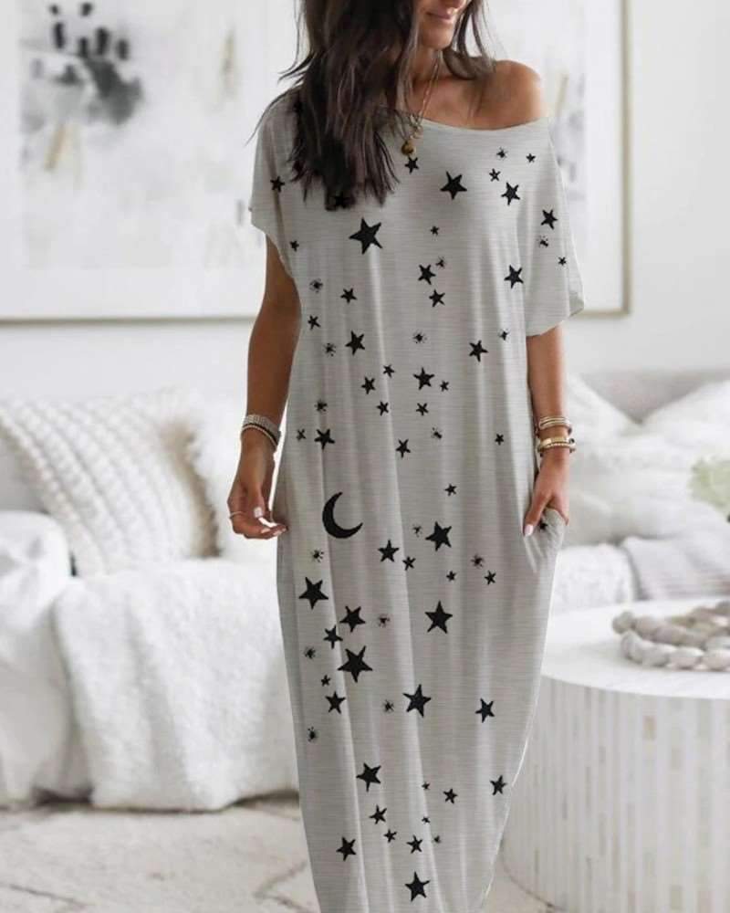 Fashion Casual Round neck Print Short sleeve Maxi Dresses