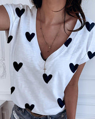 Casual Printed Short Sleeve V Neck Tops