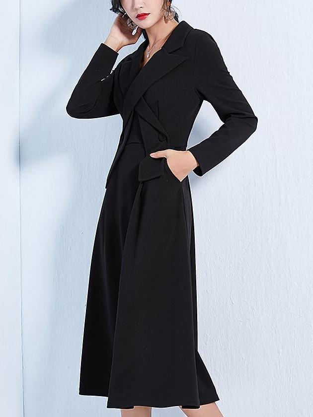 New Fashion Fastener Lapel Long sleeve Skater Dresses