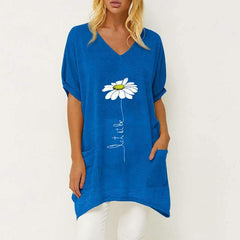 Casual Print V neck Short sleeve Pocket Shift Dresses