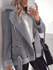 Women fashion warm short big lapel plain zipper short coats blazers