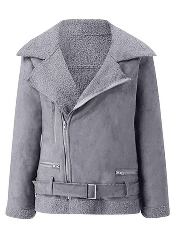 Women fashion warm short big lapel plain zipper short coats blazers