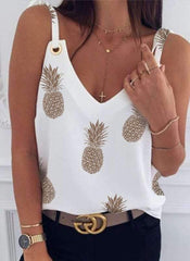 Casual Loose Print V neck Vests