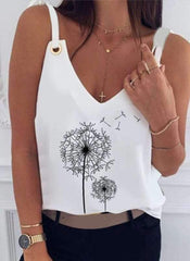 Casual Loose Print V neck Vests