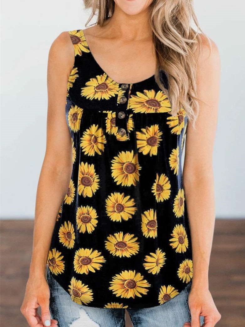 Casual Print Round neck Sleeveless T-Shirts