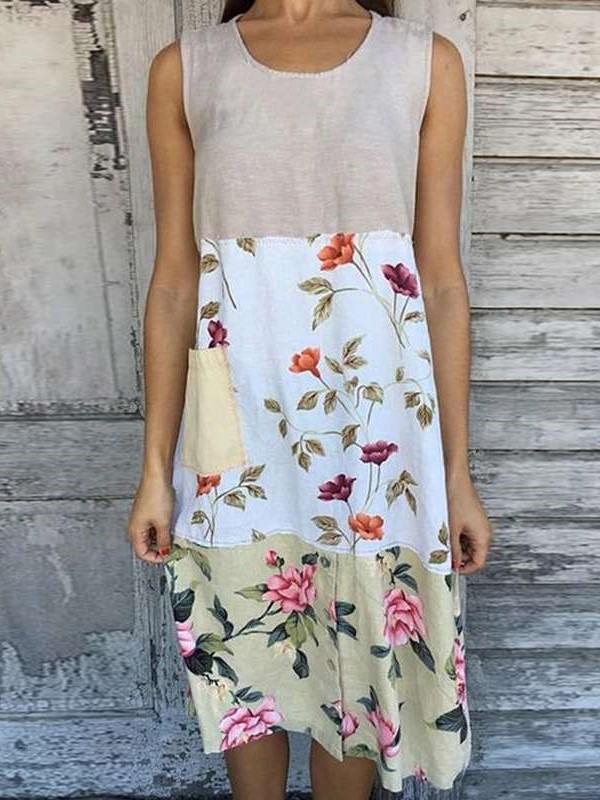 Casual Print Round neck Sleeveless Gored Shift Dresses