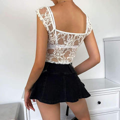 Sexy Lace Square collar Short sleeve T-Shirts