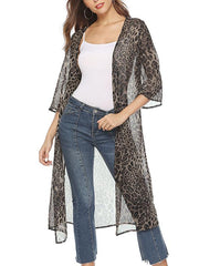 Sexy loose leopard print long chiffon cardigan