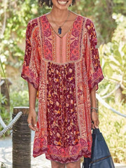 Casual Print V neck Half sleeve Shift Dresses