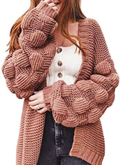 Casual Loose Pure Puff sleeve Knit Cardigan