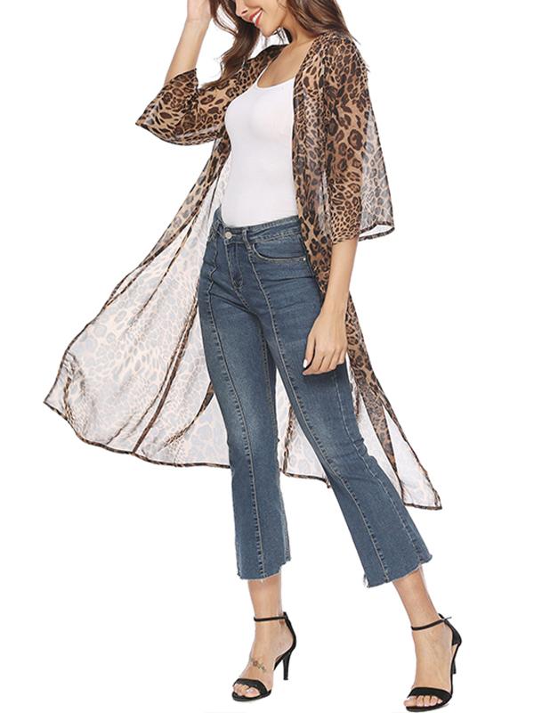 Sexy loose leopard print long chiffon cardigan