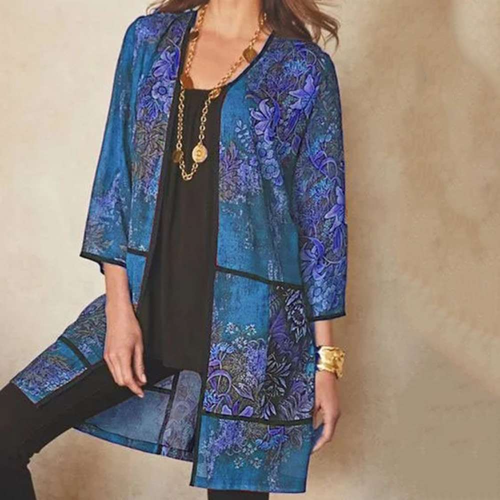 Casual Retro print V neck Three quarter sleeve Gored Coats