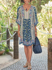 Casual Print V neck Half sleeve Shift Dresses