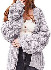 Casual Loose Pure Puff sleeve Knit Cardigan