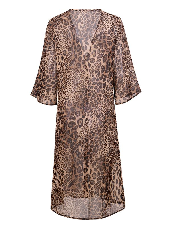 Sexy loose leopard print long chiffon cardigan