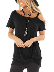 short sleeves one off shoulder twisted T-shirt