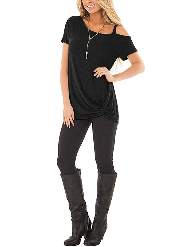 short sleeves one off shoulder twisted T-shirt