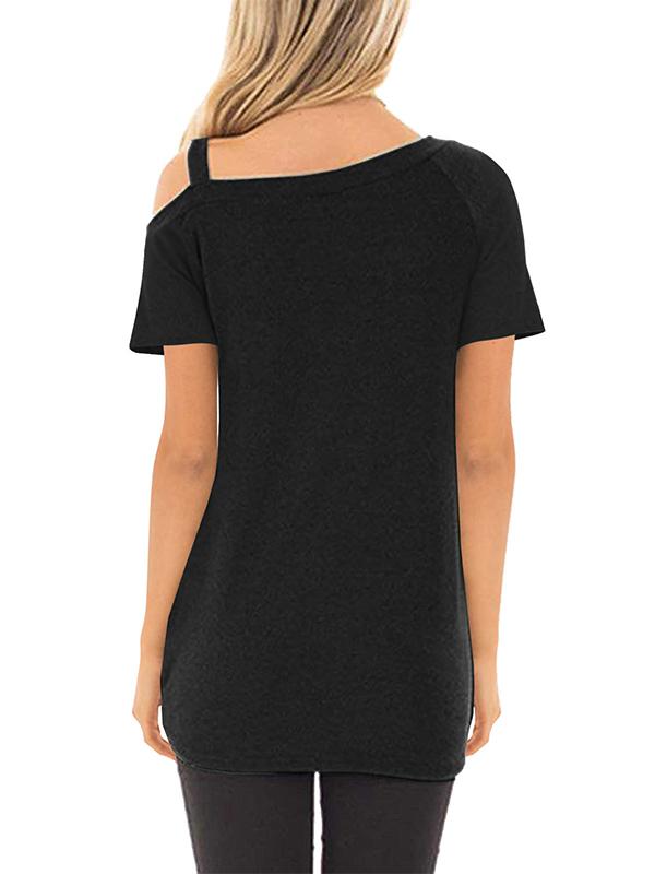 short sleeves one off shoulder twisted T-shirt