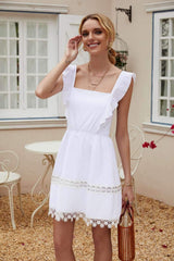 Fashion Pure Square collar Vest Tassels Backless Skater Dresses