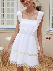 Fashion Pure Square collar Vest Tassels Backless Skater Dresses
