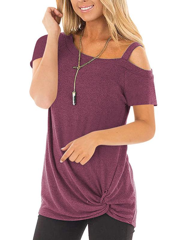 short sleeves one off shoulder twisted T-shirt