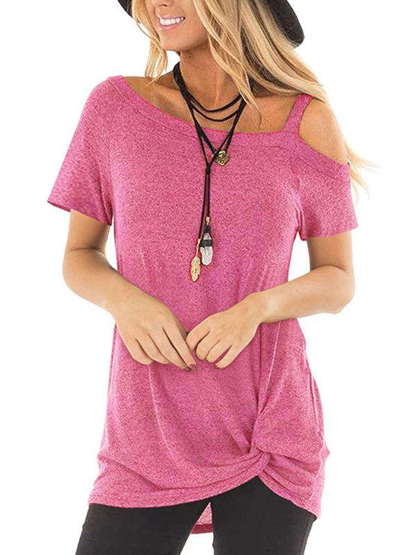 short sleeves one off shoulder twisted T-shirt