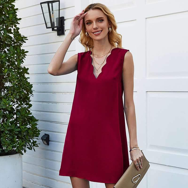 Casual Pure V neck Sleeveless Shift Dresses