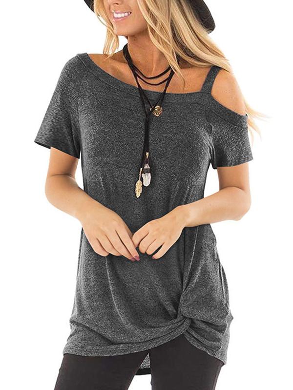 short sleeves one off shoulder twisted T-shirt