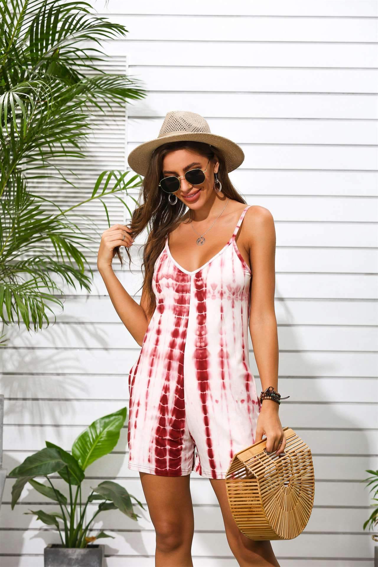 Fashion Casual Print V neck Vest Jumpsuits