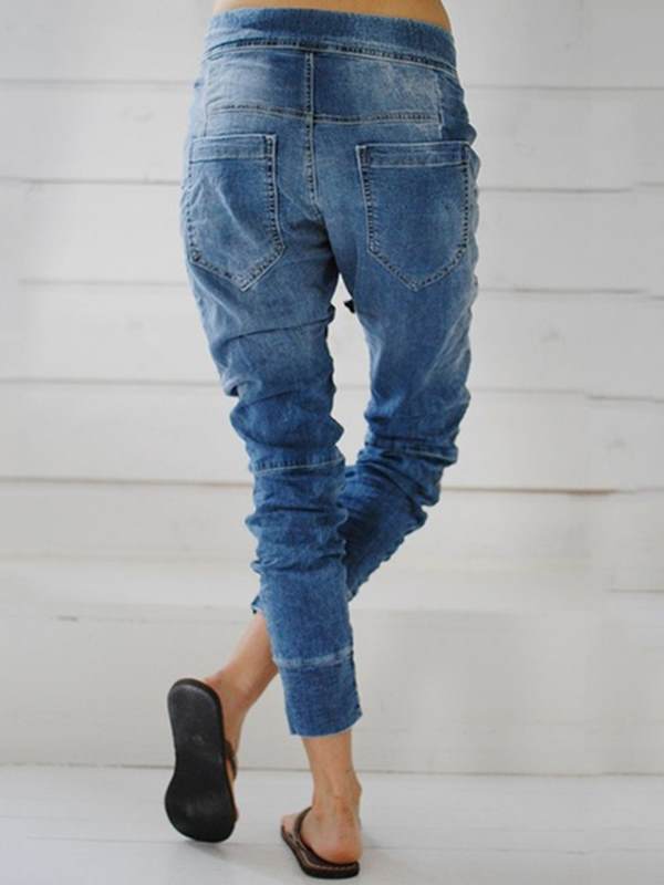 Fashion Denim tie waist trousers long pants