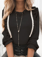 Casual long-sleeved ruffled lace stitching shirt blouses