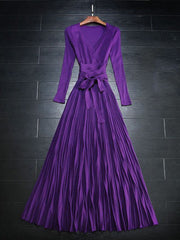 More colors Pure V Neck Long Sleeve Woman Elegant Maxi Dresses