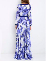 Sexy Deep V Collar Retro Printed Expansion Vacation Dress