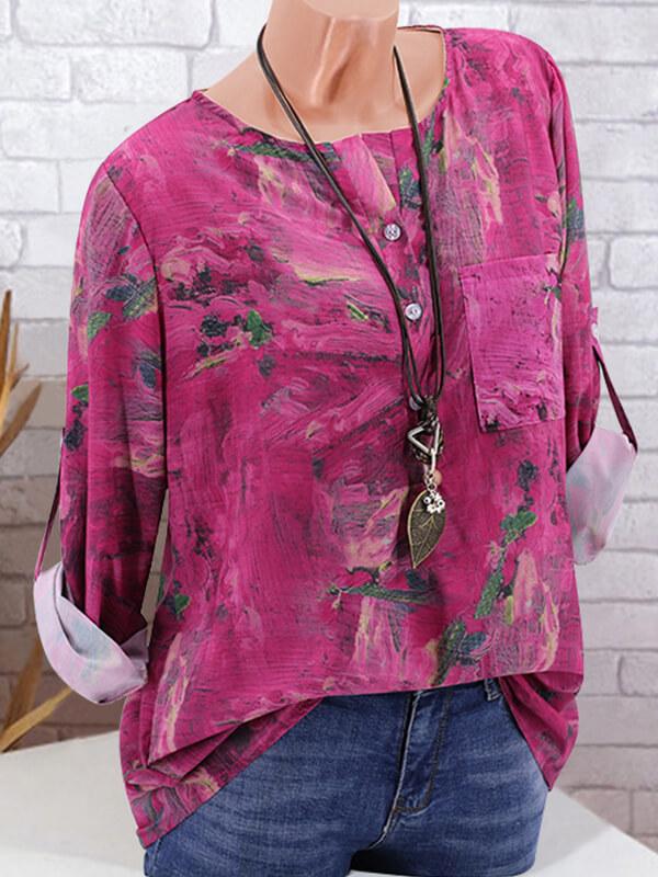 Vintage Loose Printed Woman Blouse