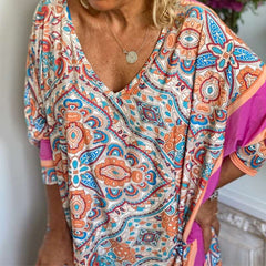 Casual Loose Print V neck Suit