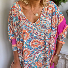 Casual Loose Print V neck Suit