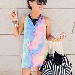 Casual Print V neck Vest Shift Dresses
