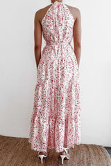 Fashion Print Round neck Sleeveless Lacing Maxi Dresses