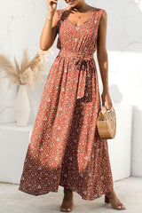 Fashion Casual Leopard Split Joint V Neck A Line Maxi Dresses