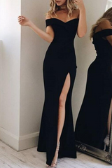 Elegant Solid Backless High Opening Off the Shoulder Irregular Dresses Evening Dresses